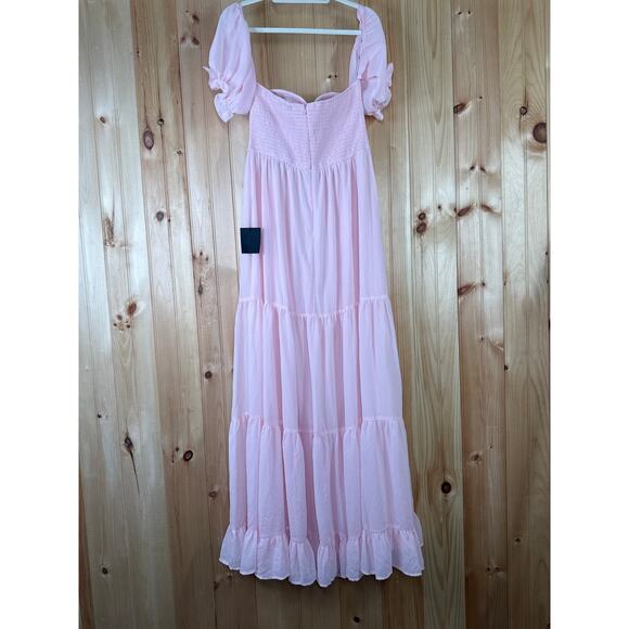 NWT Lulus Exceptionally Gorgeous Blush Chiffon Off-the-Shoulder Maxi Dress Sz XL - Picture 4 of 8